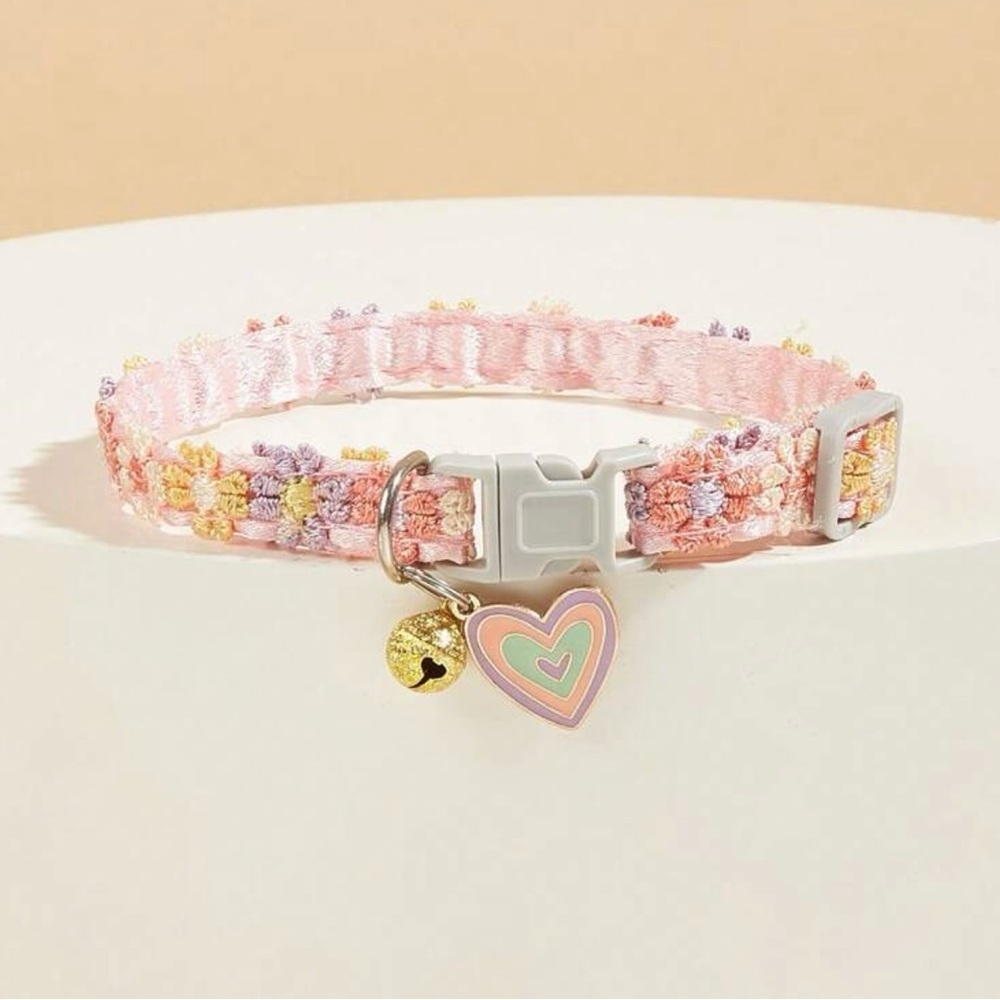 Pastel Floral Dog Collar with Heart Charm
